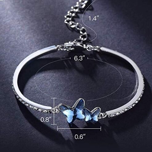 Shining Diva Valentine Gift Blue Stylish Crystal Silver Plated Platinum Plated Cubic Zirconia Charm Bracelet For Women