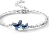 Shining Diva Valentine Gift Blue Stylish Crystal Silver Plated Platinum Plated Cubic Zirconia Charm Bracelet For Women