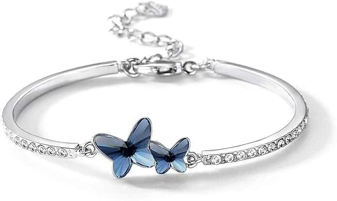 Shining Diva Valentine Gift Blue Stylish Crystal Silver Plated Platinum Plated Cubic Zirconia Charm Bracelet For Women