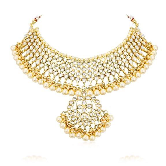 Gold Plated Wedding Jewellery Pearl Choker Necklace Set for Women