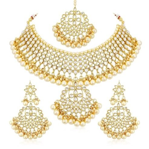 Gold Plated Wedding Jewellery Pearl Choker Necklace Set for Women