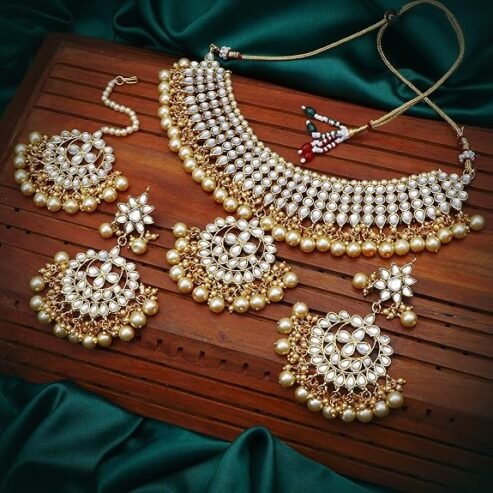 Gold Plated Wedding Jewellery Pearl Choker Necklace Set for Women